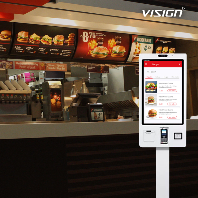 VISIGN 21.5 24 32 Inch Restaurant Automatic Touch Screen Unattended Self Ordering Service Payment Kiosk Machine Android Kiosk