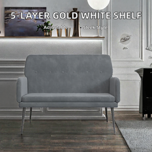 Étagère de présentation moderne et modulaire à 5 niveaux réglables en aluminium doré et blanc avec LED pour cigarettes, sacs à main et jouets, mobilier de maison - Product Image 2