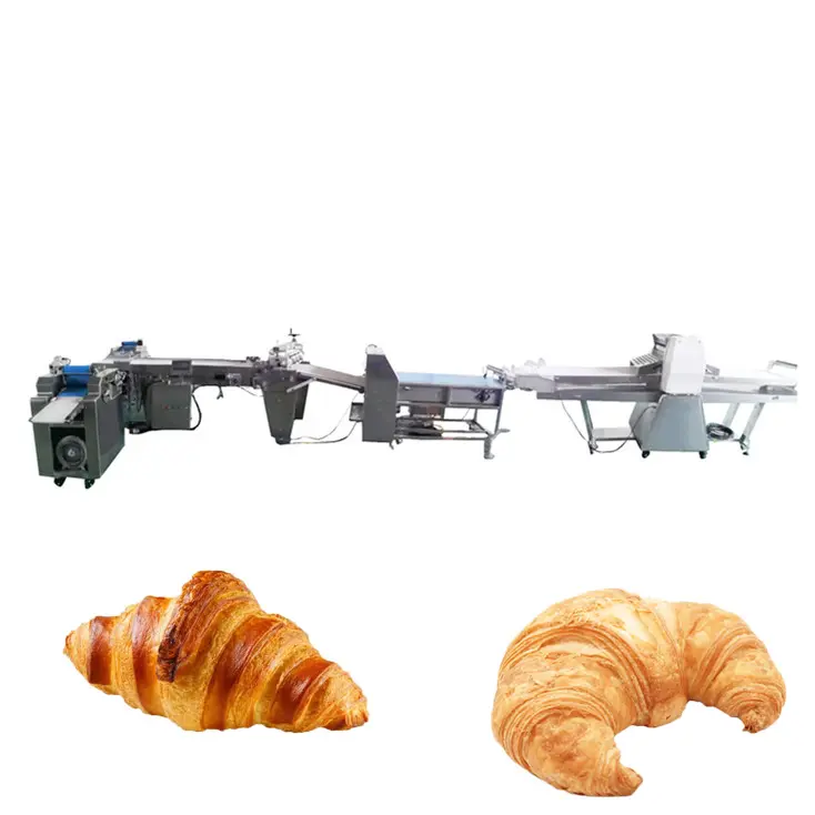 Shineho fully automated croissant production line bakery dough croissants rolling bread baking equipment cutting machine line