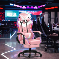 Chaise de jeu ergonomique en cuir confortable avec lumière LED Chaise de jeu RGB de course réglable en hauteur pour joueur
