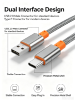 Câble USB 2.0 Type C de synchronisation de données et de charge rapide disponible en 1M, 2M, 3M - Prix de gros en vrac - Câble USB Type-C