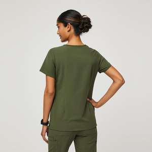 Antiarrugas <span class=keywords><strong>Casma</strong></span> Dark Olive Twill Mujeres Doctor Hospital Uniforme Scrub Top - Product Image 3