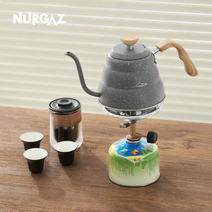 Estufa de gas para exteriores Nurgaz, quemador de butano portátil con encendido para acampar y hacer picnic, color plateado - Product Image 2