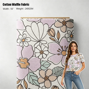 NO MOQ Sample Free Custom Print Your Own Design 95%Cotton 5%Spandex Cotton Waffle Weave Fabric Cotton Waffle Fabric for t Shirts - Product Image 1