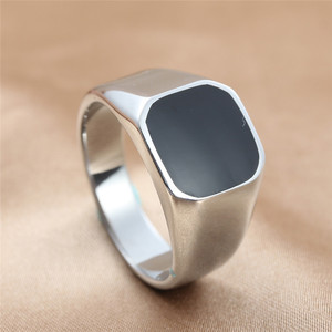 Men's Geometric Titanium Steel <b>Ring</b> <b>Silver</b> Black Epoxy Square Retro Punk Style Jewelry Gift 24064 - Product Image 1