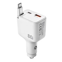Chargeur de voiture USB-C 80W avec câble Type-C rétractable, charge rapide USB Type C PD, chargeur de voiture 80W pour téléphone portable, adaptateur de chargeur de voiture