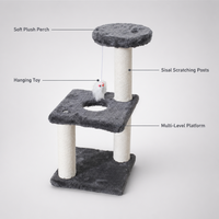 Tour à chat à deux niveaux avec poteaux à gratter en corde de sisal et plateforme en peluche, jouet souris suspendu pour chats d'intérieur - Emballage carton OEM/ODM