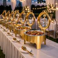 Plat à chafing rond en acier inoxydable doré de 6 L avec chauffage à l'alcool pour buffet et service de traiteur pour petites réceptions