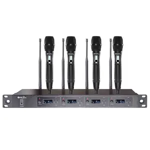 Professional four selectable channel UHF Wireless Microphone System with 4 handheld Dynamic Mic