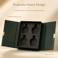 Boîte en carton rigide à double porte avec logo personnalisé imprimé, aimantée, avec insert en mousse pour l'emballage de bouteilles d'huile d'olive de qualité alimentaire, vente en gros