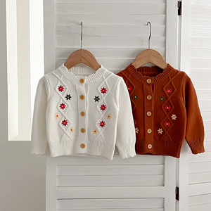 Pull cardigan en tricot brodé de style coréen pour bébé fille Angou Spring, nouveau modèle rétro, haut d'automne - Product Image 2