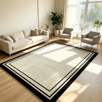 Tapis Moderne Personnalisé Noir et Blanc à Double Bordure, Doux, Facile à Nettoyer, Résistant aux Taches, pour Salon, Chambre et Décoration Intérieure