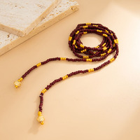NG1095 Delicado Collar Largo Bohemio Multiusos con Cuentas en Capas, Collar Lariat con Cuentas de Cristal Negro/Dorado/Borgoña