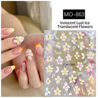 TSZS 5D Geprägte Eis-Transparente Blumen-Nagelaufkleber Tropische Insel-Lilie Fünfblättrige Perlen-Blumen Selbstklebende Nageldekoration