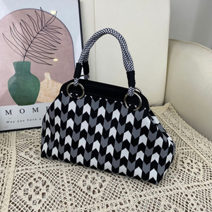Bolso Tote de Poliéster Tejido con Diseño Retro de Pata de Gallo, Bolso Tipo Dumpling, Bolso de Hombro, Versátil, Casual, Urbano, Sencillo, Venta al Por Mayor de Fábrica - Product Image 3