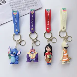 2024 baru Stitch 3D gantungan kunci liontin Lilo gantungan kunci silikon Anime PVC Stitch Malaikat 3D gantungan kunci untuk hadiah anak-anak