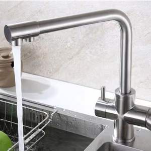 Robinet de cuisine filtrant à eau pure, trois voies, <span class=keywords><strong>en</strong></span> acier inoxydable, avec deux poignées et bec verseur, personnalisable avec images et vidéos - Product Image 3