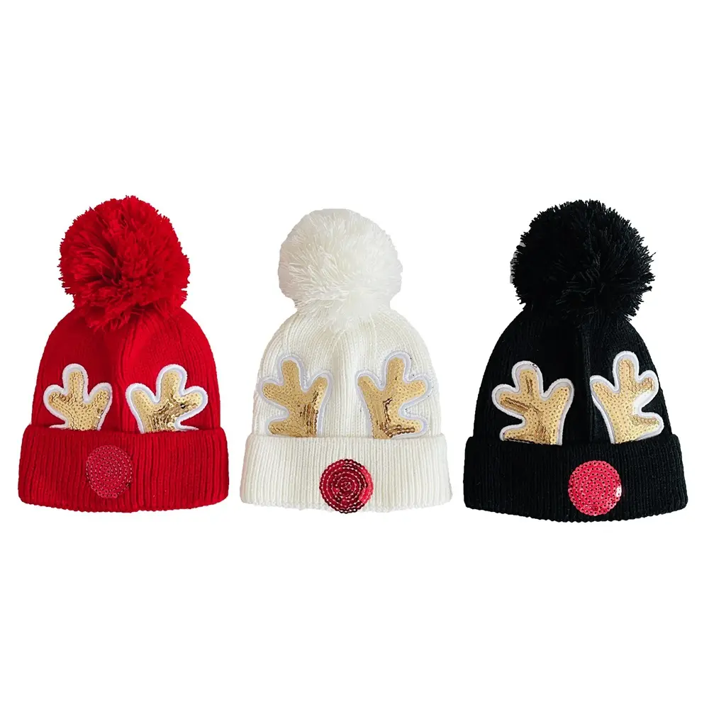 Gorro de punto de invierno personalizado Czelrine, gorro metálico con logotipo para niños, gorro estampado jacquard para niños, gorros brillantes para niños