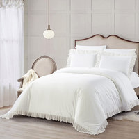 Parure de lit en coton 200 fils, style français romantique, avec volants blancs, douce pour la peau, comprenant housse de couette, drap et taies d'oreiller (quatre pièces)