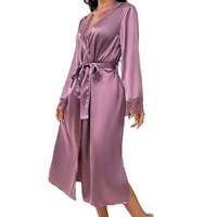 Peignoir long de grande taille, confortable, à manches longues, en soie glacée unie, sexy, amincissant, en dentelle, vêtements de détente, pyjama, cadeau pour mariée et demoiselle d'honneur
