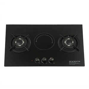 <span class=keywords><strong>Cuisinière</strong></span> électrique à trois brûleurs en verre noir, combinaison de 2 cuisinières à gaz avec flamme - Product Image 1