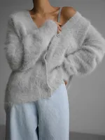 Automne hiver dame Commute Base Jaket tricoté épais cachemire laine femmes Cardigan Chic col en V simple boutonnage à manches longues pull