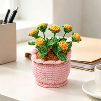 Petites fleurs de rose au crochet en fil de laine, arrangement en pot de fausses roses prêt à l'emploi pour décoration intérieure et cadeau de fêtes
