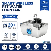 Fontaine à eau pour animaux de compagnie en acier inoxydable 304 de 3,2 L, sans fil, fonctionnant sur batterie, ultra silencieuse, distributeur d'eau automatique pour chats et chiens
