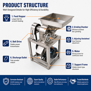 Molino Industrial de Grado Alimenticio Tipo Disco Universal con Motor Eléctrico de 4500 RPM, Trituradora de Especias Superfina para Nueces y Pecanas - Product Image 4