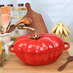 Casserole en <span class=keywords><strong>fonte</strong></span> émaillée rouge antiadhésive de haute qualité, nouvelle, 25 cm, en forme de citrouille - Product Image 6