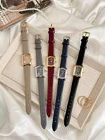Reloj de Pulsera de Cuarzo Retro de Lujo para Mujer, 3BAR Resistente al Agua, Correa de Cuero, Caja Moderna de Aleación, Movimiento Seiko, Esfera con Indicadores de Diamantes de Imitación