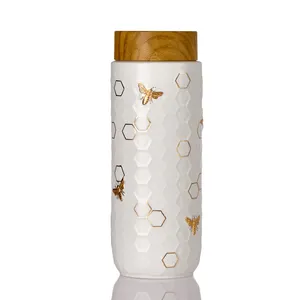 Acera Liven Honey Bee Travel Mug Gold 16 Oz Crafted With Beautiful Minimalist Designs Pure Taste Modern Style