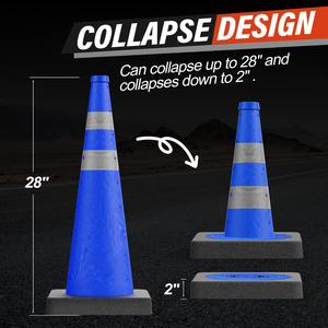 CITICITY 28 Inch Collapsible Traffic Safety Cones with Black Base, Blue Pop-up Cones with Reflective Collars for Road Safety - Product Image 1