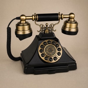 Antique Rotary Dial Telephone Black Gold Vintage Retro Landline Corded Desk <b>Phone</b> - Product Image 1