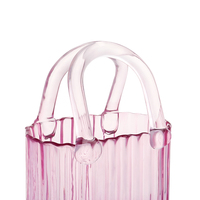 Vase élégant et charmant en verre rose en forme de sac à main avec des rainures verticales, vase à fleurs pour la décoration moderne de la maison, du salon et de la table