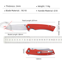 Couteau pliant en acier inoxydable 9Cr18Mov avec manche en G10 rouge, roulement à billes, verrouillage Liner Lock, OEM, pour activités de plein air, camping et randonnée