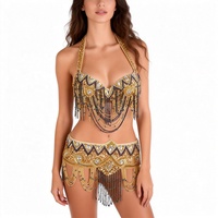 Hauts de soutien-gorge perlés pour femmes, ceinture de danse du ventre, tenue de performance pour carnaval Bollywood