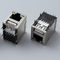 Conectores Ethernet Jisack de 2 Puertos RJ45 con Interfaz USB, Rectos y Curvos, Hembra, para PCB, Contactos de Bronce Fosforado, Protección IP20