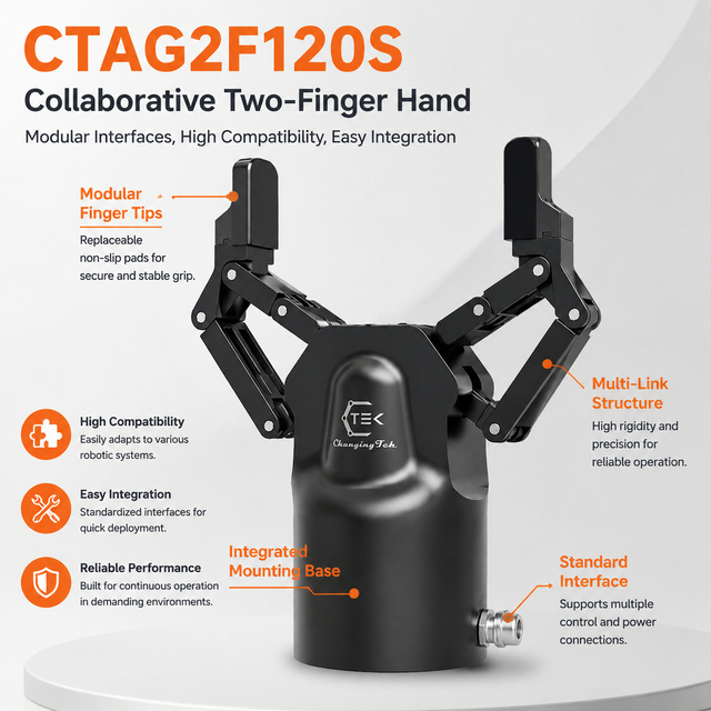 CTAG2F120S High Speed Collaborative Electric Gripper for CNC Lathe Loading Unloading Automation