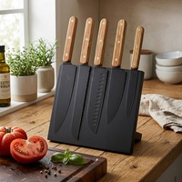 Ensemble de couteaux de cuisine Garwin 6 pièces en acier inoxydable, lame revêtue de titane, manche ergonomique en bois d'olivier avec support en bois pour la cuisine