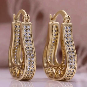 Pendientes de Aro de Lujo para Mujer, Chapados en Oro de 18K, Forma de Gota de Agua, Cristal, Microincrustaciones de Diamantes de Imitación, Joyería para Uso Diario - Product Image 3