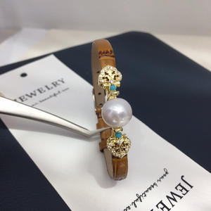 10-11mm Natural Freshwater Pearl Retro Charm Trendy PU <strong>Leather</strong> Bracelet Wristband Watch Strap Jewelry Wholesale Length 22cm - Product Image 4