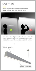 Luminaires suspendus linéaires LED <span class=keywords><strong>pour</strong></span> <span class=keywords><strong>bureau</strong></span> et commerce, luminaires suspendus modernes <span class=keywords><strong>pour</strong></span> salon et escalier, noir, télécommande, aluminium, 3 ans de garantie - Product Image 5