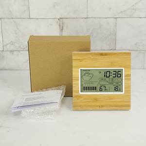 EMAF家用竹面大壁挂式日间气象站环保多功能液晶数字日历闹钟 - Product Image 6