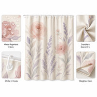 Rideau de Douche Moderne Abstrait Personnalisé à Motifs Floraux en Tissu Séchage Rapide avec Logo OEM ODM pour Hôtels, Commerces et Projets de Salles de Bain