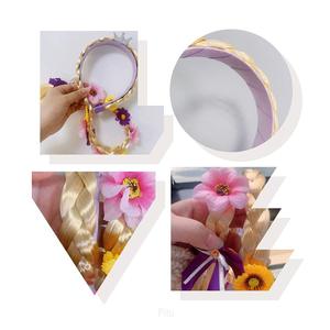 Perruque tressée Raiponce avec fleurs et couronne, accessoire de costume de princesse pour enfants, ensemble de jeu pour déguisement de fête - Product Image 2
