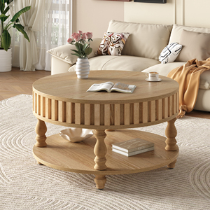 โต๊ะกาแฟทรงโมเดิร์นกลางศตวรรษ ลายร่อง ขอบไม้ธรรมชาติ พร้อมที่เก็บของแบบพลิกขึ้นได้ ขาไม้เนื้อแข็ง - Product Image 5