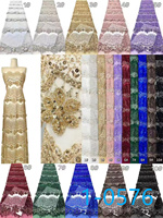Tissu à paillettes multicolores effet écailles de poisson, broderie couleur lumière blanche, tissu décoratif pour robe de scène, tissu en dentelle à paillettes, tissu à perles
