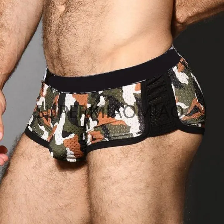 Slip de bikini à imprimé camouflage pour homme, sous-vêtement sexy, boxer gay, sous-vêtement en coton