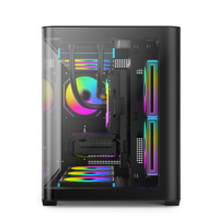 Caja de PC de Torre Media con Vidrio Templado Curvo, Diseño Vista al Mar, Chasis para Juegos MicroATX en Stock, 9 Ventiladores Preinstalados